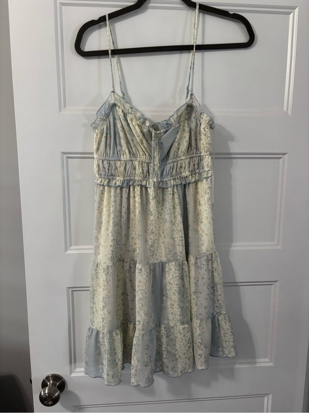 Light Blue and Cream Tiered Floral Mini Sundress